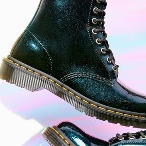 Dr. Martens 1460 Teal Sparkle Metallic Lace Up Boots